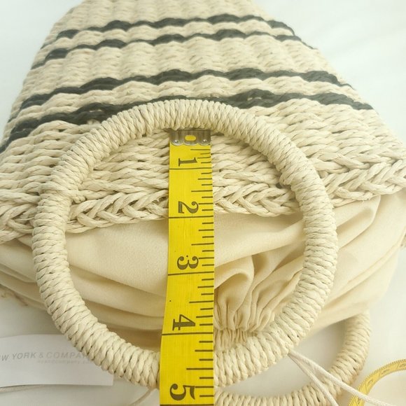 New York & Company Womens Beige Striped Rectangle Wicker Drawstring Handbag - Picture 8 of 13